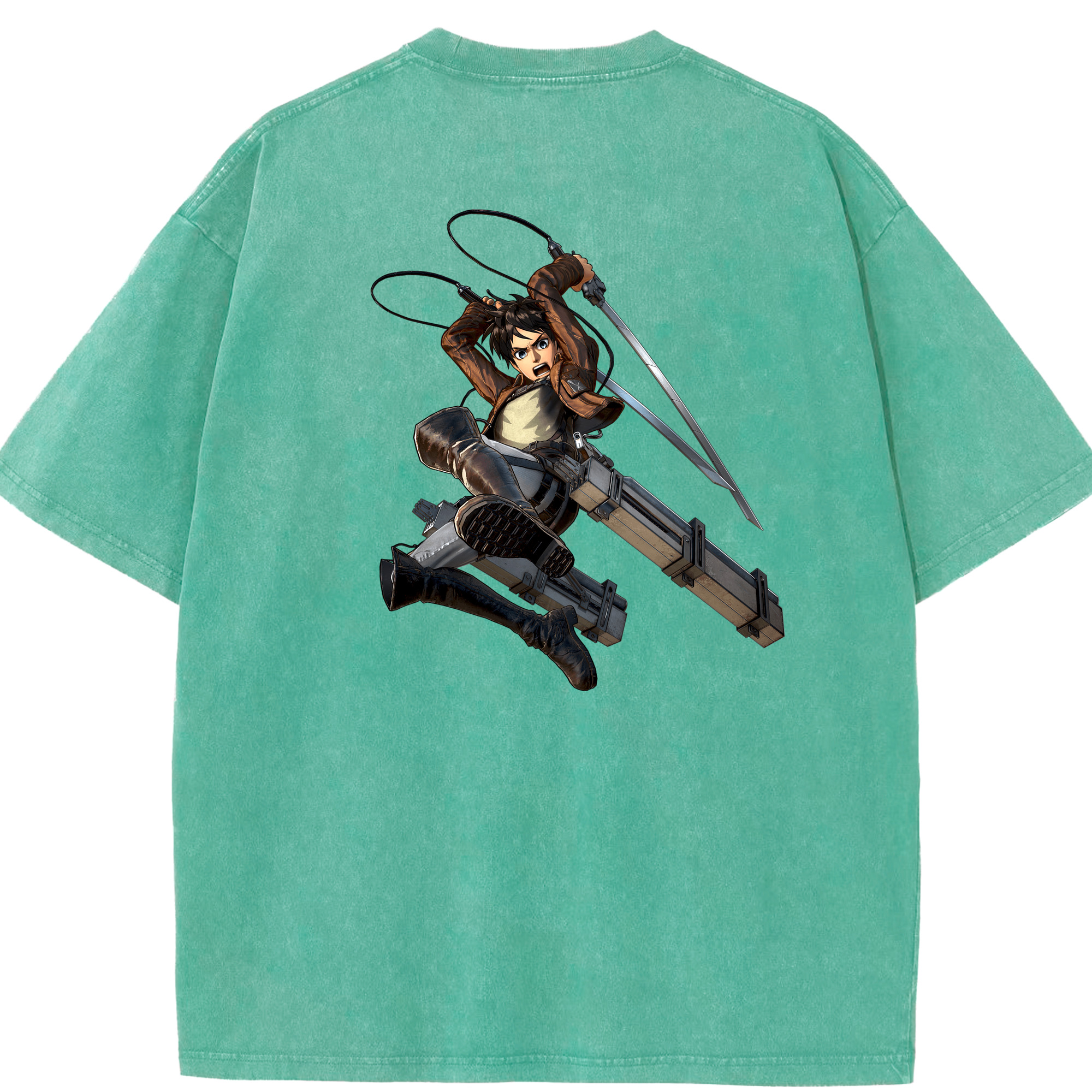（画像用） 進撃の巨人 エレン･イェーガー Attack on Titan Eren Jäger 綿100% ヴィンテージ風 半袖Tシャツ（背面プリント）